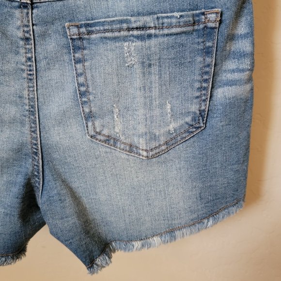 Harper Frayed Step Hem Embroidered Cutoff Denim Jean Shorts - Picture 11 of 16